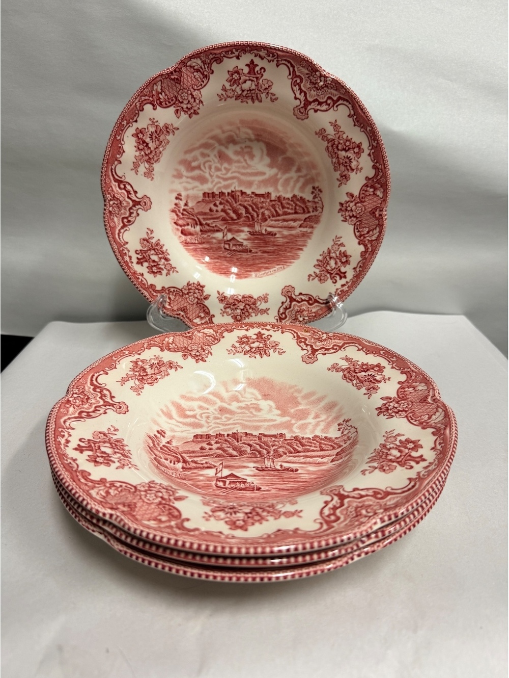Johnson Brothers Vintage England Scenic Red Transferware Soup Bowls - Set of 4